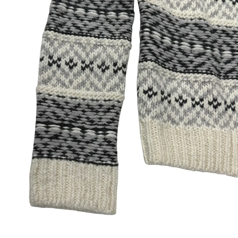 Gap Womens Fair Isle Zip Up Cardigan Wool Alpaca Blend Shawl Collar Cream M Tall
